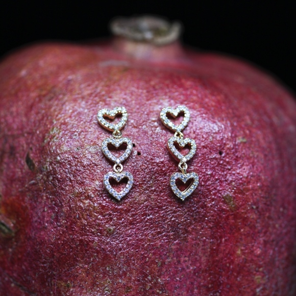 14k Gold Dipped White Topaz Pave ❤️ Earrings - Picture 3 of 8